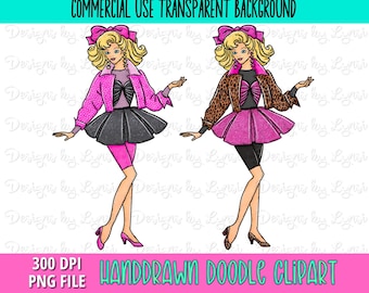 Barbi Doll Clipart PNG Digital Design - Pink Girly Babe - Leopard Barbi Png - Retro Barbi Sublimation - Party Girls - Birthday Girl Doll