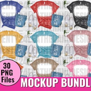 Bella Canvas 3001 Heather Mockup BUNDLE - Bleached T-Shirt Mockup - Bleached Heather Mockup - Digital Download