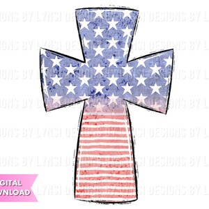 Patriotic Cross Sublimation PNG Digital Download - Hand Drawn Cross - Christian PNG - Printable Artwork - Cross Clipart - Easter Cross