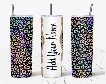Holographic Leopard Add Your Own Text Name Monogram Sublimation Tumbler - DIGITAL DOWNLOAD - 20oz Skinny Tumbler Wraps Templates PNG