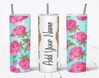 Floral Add Your Own Text Name Monogram Sublimation Tumbler - DIGITAL DOWNLOAD - 20oz Skinny Tumbler Wraps Templates PNG