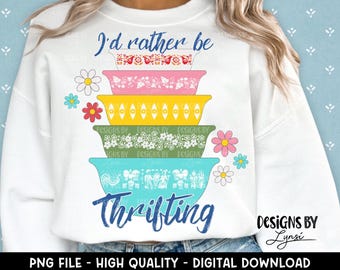 Preferirei fare acquisti nell'usato - Design digitale PNG - Design a sublimazione Grandma Core - Cottage Core - Fattoria - Ciotole - Design per magliette vintage