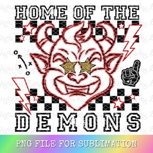 Demons Preppy Mascot PNG Digital Design - Checkered Mascot - School Spirit Design - Home of The Demons Png - Team Mascot - Demons Clipart