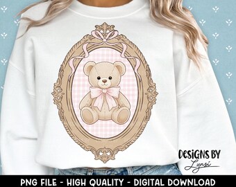 Orsacchiotto di peluche in cornice PNG, design digitale - Sublimazione Grandma Core - Cottage Core - Fattoria - Design per magliette vintage -
