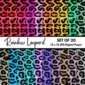 Rainbow Leopard Print Digital Paper JPG - Scrapbook Paper 12x12 - Cheetah Pattern - Leopard Print Background - Digital Download