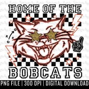 Bobcats Orange Preppy Mascot PNG Digital Design - Checkered Mascot - School Spirit Design - Home of The Bobcats Png - Team Mascot