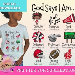 Dios dice que soy PNG Diseño digital - Diseño de sublimación cristiana - Dios dice diseño - Diseño de versículo bíblico - Escritura PNG - Diseño de animadora