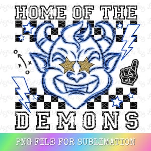 Demons Preppy Mascot PNG Digital Design - Checkered Mascot - School Spirit Design - Home of The Demons Png - Team Mascot - Demons Clipart