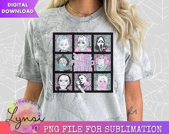The Psycho Bunch PNG Digital Download - Horror Sublimation - Pastel Halloween - Horror Movie - Michael - Chucky - Freddy - Digital Download