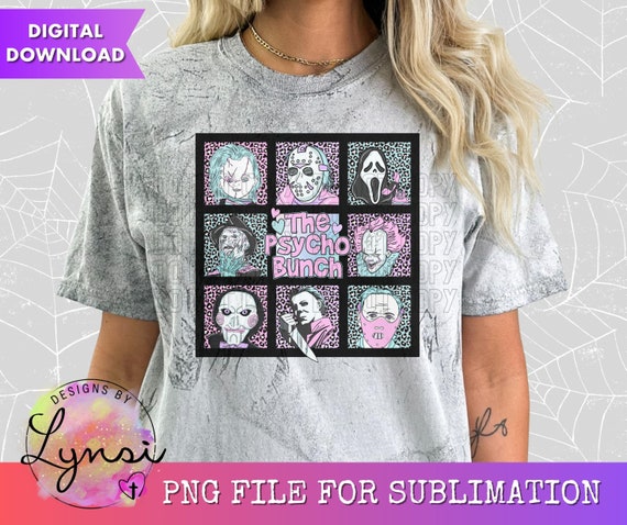 The Psycho Bunch PNG Digital Download - Horror Sublimation - Pastel Halloween - Horror Movie - Michael - Chucky - Freddy - Digital Download