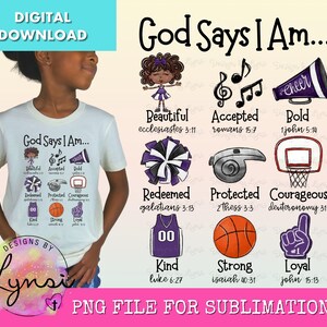 Dios dice que soy PNG Diseño digital - Diseño de sublimación cristiana - Dios dice diseño - Diseño de versículo bíblico - Escritura PNG - Diseño de animadora