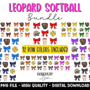 Leopard Coquette Softball BUNDLE PNG Digital Design - Softball Sublimation Design - Softball Shirt Design - Trending - Softball Bow