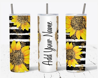 Sunflowers Add Your Own Text Name Monogram Sublimation Tumbler - DIGITAL DOWNLOAD - 20oz Skinny Tumbler Wraps Templates PNG