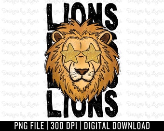 Lions Preppy Mascot PNG Digital Design - Lion Mascot - School Spirit Design - Lions Png - Football Team Mascot