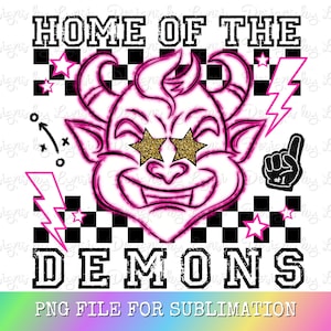 Demons Preppy Mascot PNG Digital Design - Checkered Mascot - School Spirit Design - Home of The Demons Png - Team Mascot - Demons Clipart