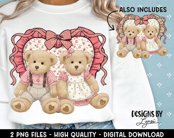 Coppia di orsacchiotti di peluche rossi PNG, design digitale di seconda mano - Design a sublimazione Grandma Core - Cottage Core - Fattoria - Coquette - Design di magliette vintage