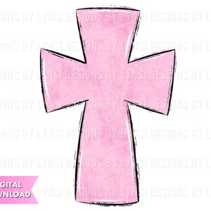 Pink Cross Sublimation PNG Digital Download - Hand Drawn Cross - Christian PNG - Printable Artwork - Cross Clipart - Easter Cross