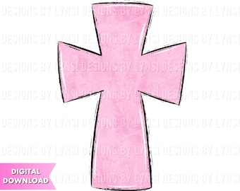 Croix rose Sublimation PNG Digital Download - Croix dessinée à la main - Christian PNG - Oeuvre imprimable - Croix Clipart - Croix de Pâques