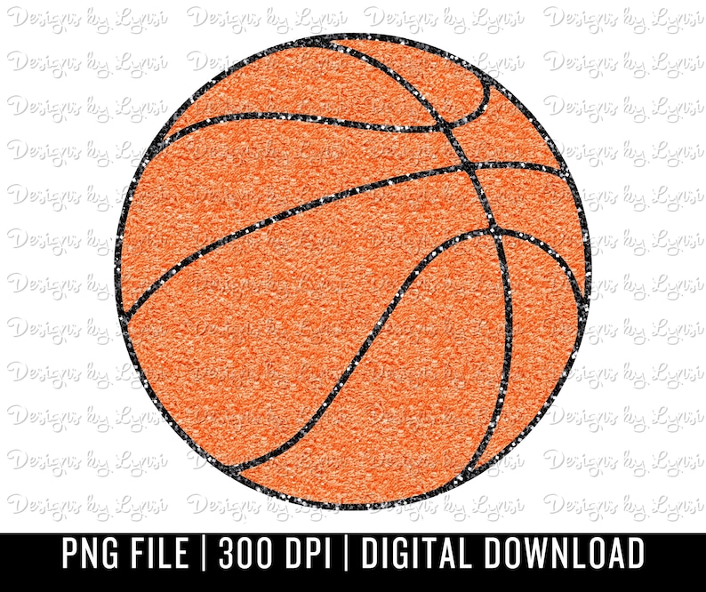 Peut inclure: Illustration num&eacute;rique d'un ballon de basket-ball orange avec des lignes noires et une texture paillet&eacute;e. Le texte &laquo;&nbsp;PNG FILE | 300 DPI | DIGITAL DOWNLOAD&nbsp;&raquo; est inclus, indiquant un t&eacute;l&eacute;chargement num&eacute;rique.