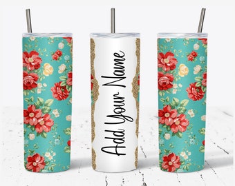 Floral Add Your Own Text Name Monogram Sublimation Tumbler - DIGITAL DOWNLOAD - 20oz Skinny Tumbler Wraps Templates PNG