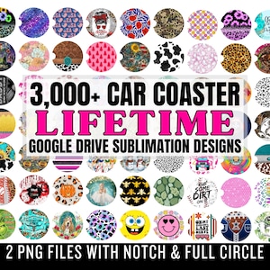 Lifetime Google Drive CAR COASTER Designs - Round Sublimation PNG - Car Coaster Mega Bundle - Lifetime Drive - Commercial Use