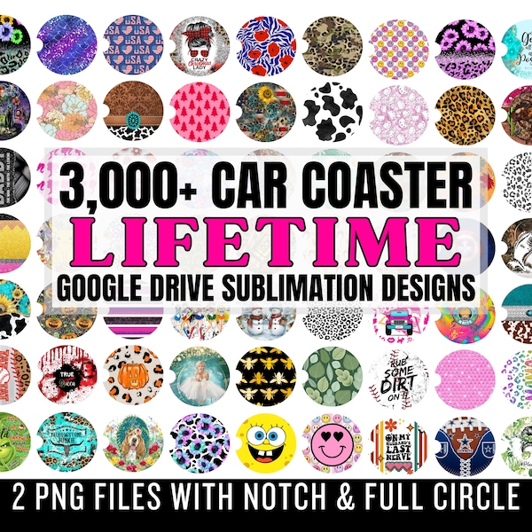 Lifetime Google Drive CAR COASTER Designs - Round Sublimation PNG - Car Coaster Mega Bundle - Lifetime Drive - Commercial Use