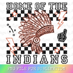 Indians Orange Preppy Mascot PNG Digital Design - Checkered Mascot - School Spirit Design - Home of The Indians Png - Team Mascot