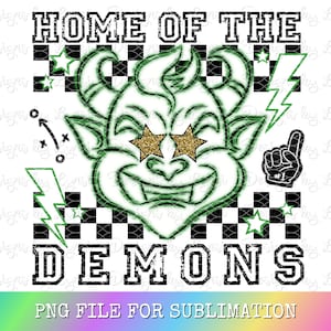 Demons Preppy Mascot PNG Digital Design - Checkered Mascot - School Spirit Design - Home of The Demons Png - Team Mascot - Demons Clipart