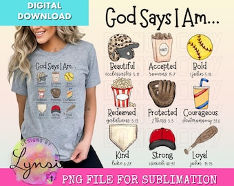 Dio dice che sono PNG Digital Design - Christian Sublimation Design - Dio dice Design - Bible Verse Design - Scrittura PNG - Softball Design