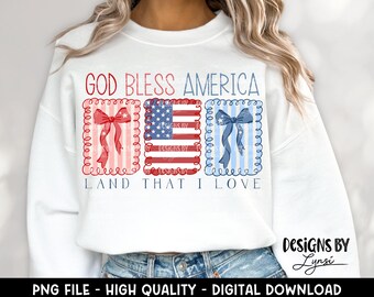 God Bless America Coquette PNG Design digitale - Design a sublimazione retrò - Design per magliette USA - Design patriottico preppy - 4 luglio