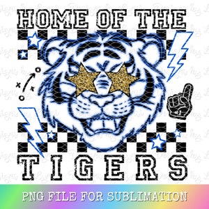 Tigers Blue Preppy Mascot PNG Digital Design - Checkered Mascot - School Spirit Design - Home of The Tigers Png - Team Mascot - Tigers