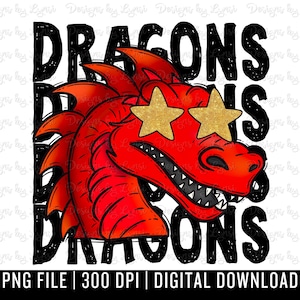 Dragons Preppy Mascot PNG Digital Design - Red Dragon Mascot - School Spirit Design - Dragons Png - Football Team Mascot