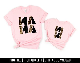 Mama e Mini PNG Digital Design - Mama Sublimation - Leopard Alpha Png - Mama & Mini - Design camicia alla moda - Mama Mini Design abbinato