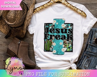 Jesus Freak PNG Digital Design - Country Sublimation Design - Cowhide Design - Western Cross Png - Cactus Png - Western Christian Design