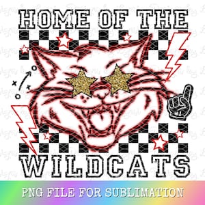 Wildcats Red Preppy Mascot PNG Digital Design - Checkered Mascot - School Spirit Design - Home of The Wildcats Png - Team Mascot