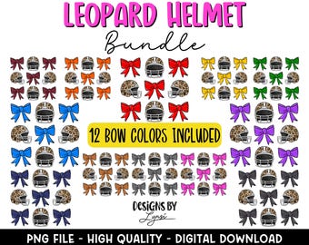Casco da football Coquette Leopard BUNDLE PNG Design digitale - Design a sublimazione per football - Design per maglie da football - Di tendenza - Fiocco da football