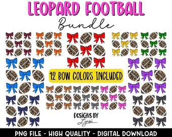 Coquette Leopard Football BUNDLE PNG Design digitale - Design a sublimazione per calcio - Design per maglie da calcio - Di tendenza - Fiocco da calcio