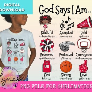 Dios dice que soy PNG Diseño digital - Diseño de sublimación cristiana - Dios dice diseño - Diseño de versículo bíblico - Escritura PNG - Diseño de animadora