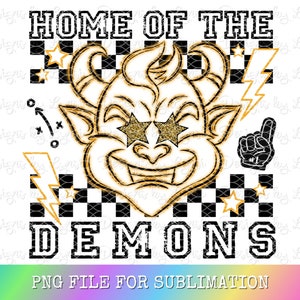 Demons Preppy Mascot PNG Digital Design - Checkered Mascot - School Spirit Design - Home of The Demons Png - Team Mascot - Demons Clipart