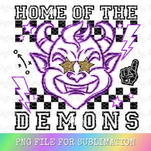 Demons Preppy Mascot PNG Digital Design - Checkered Mascot - School Spirit Design - Home of The Demons Png - Team Mascot - Demons Clipart