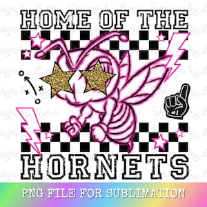 Hornets Preppy Mascot PNG Digital Design - Checkered Mascot - School Spirit Design - Home of The Hornets Png - Team Mascot - Hornets Clipart