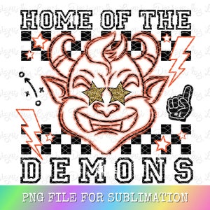 Demons Preppy Mascot PNG Digital Design - Checkered Mascot - School Spirit Design - Home of The Demons Png - Team Mascot - Demons Clipart
