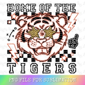 Tigers Orange Preppy Mascot PNG Digital Design - Checkered Mascot - School Spirit Design - Home of The Tigers Png - Team Mascot - Tigers