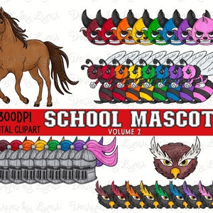 School Mascot Bundle Vol 2 - Doodle Clipart PNG Digital Design - Hand Drawn Clipart - Team Mascot - School Spirit - Commercial Use