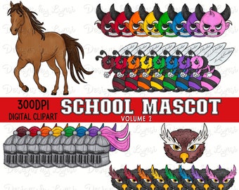 School Mascot Bundle Vol 2 - Doodle Clipart PNG Digital Design - Hand Drawn Clipart - Team Mascot - School Spirit - Commercial Use