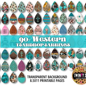 Western Teardrop Earrings PNG Sublimation - Western Earring BUNDLE of 90+ PNG - Tear Drop Earring Designs - Teardrop Template