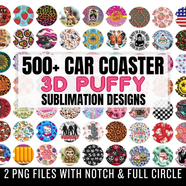 500+ PNG Car Coaster Sublimation BUNDLE - Round Sublimation Design - Car Coaster Designs - Digital Download - Commercial Use