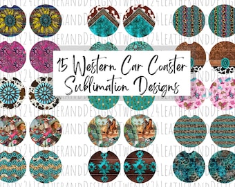 Western Car Coaster Sublimation Bundle - PNG File - Digital Download - Country Sublimation - Car Coaster  - Digital Graphic