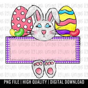 Easter Bunny Name Plate PNG Digital Design - Easter Sublimation Design - Kid&#39;s Shirt Design - Trending - Blank Name Tag