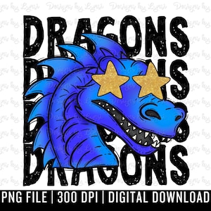 Dragons Preppy Mascot PNG Digital Design - Blue Dragon Mascot - School Spirit Design - Dragons Png - Football Team Mascot